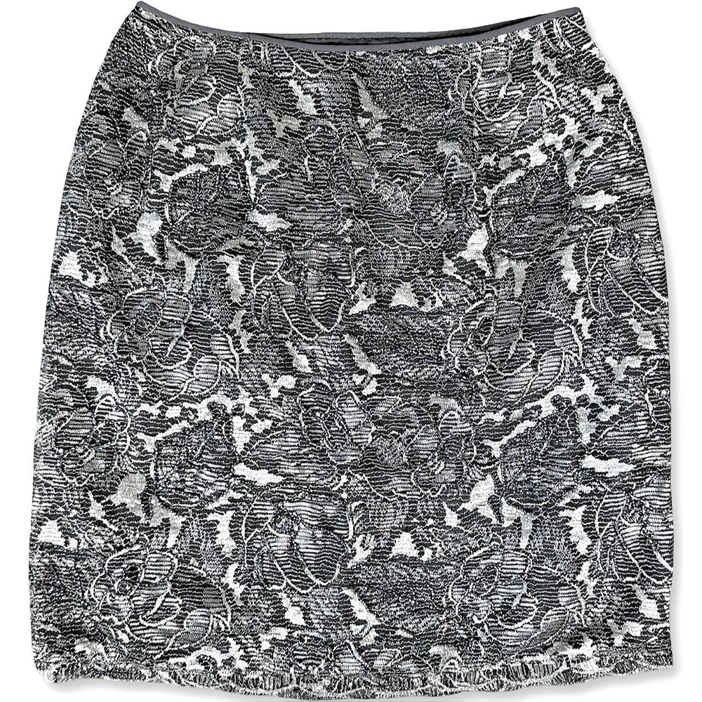 Vintage Pamela Dennis Silk Couture Beaded Lace Black Silver Pencil Skirt 8 USA